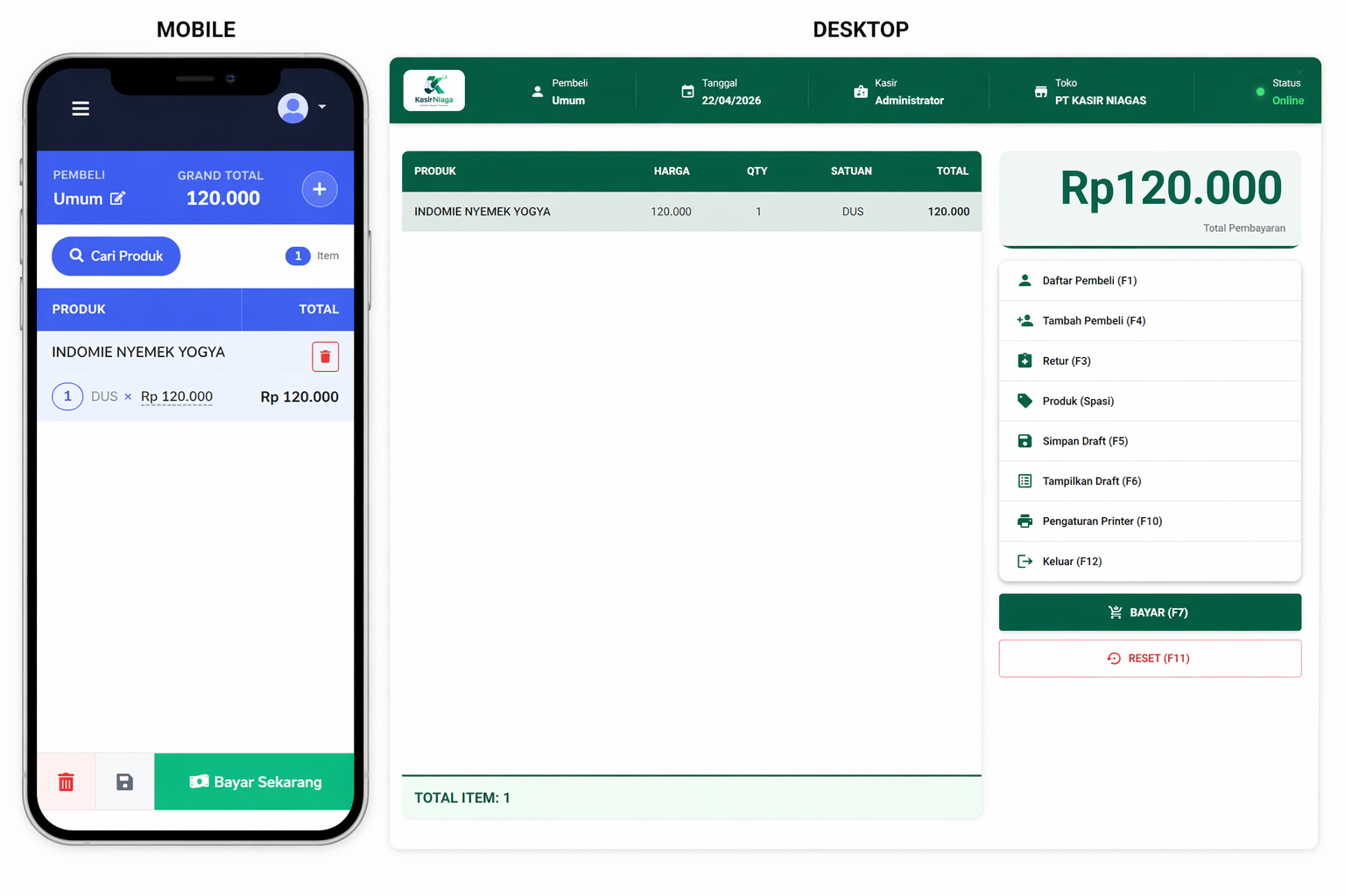 Kasir mobile dan desktop KasirNiaga